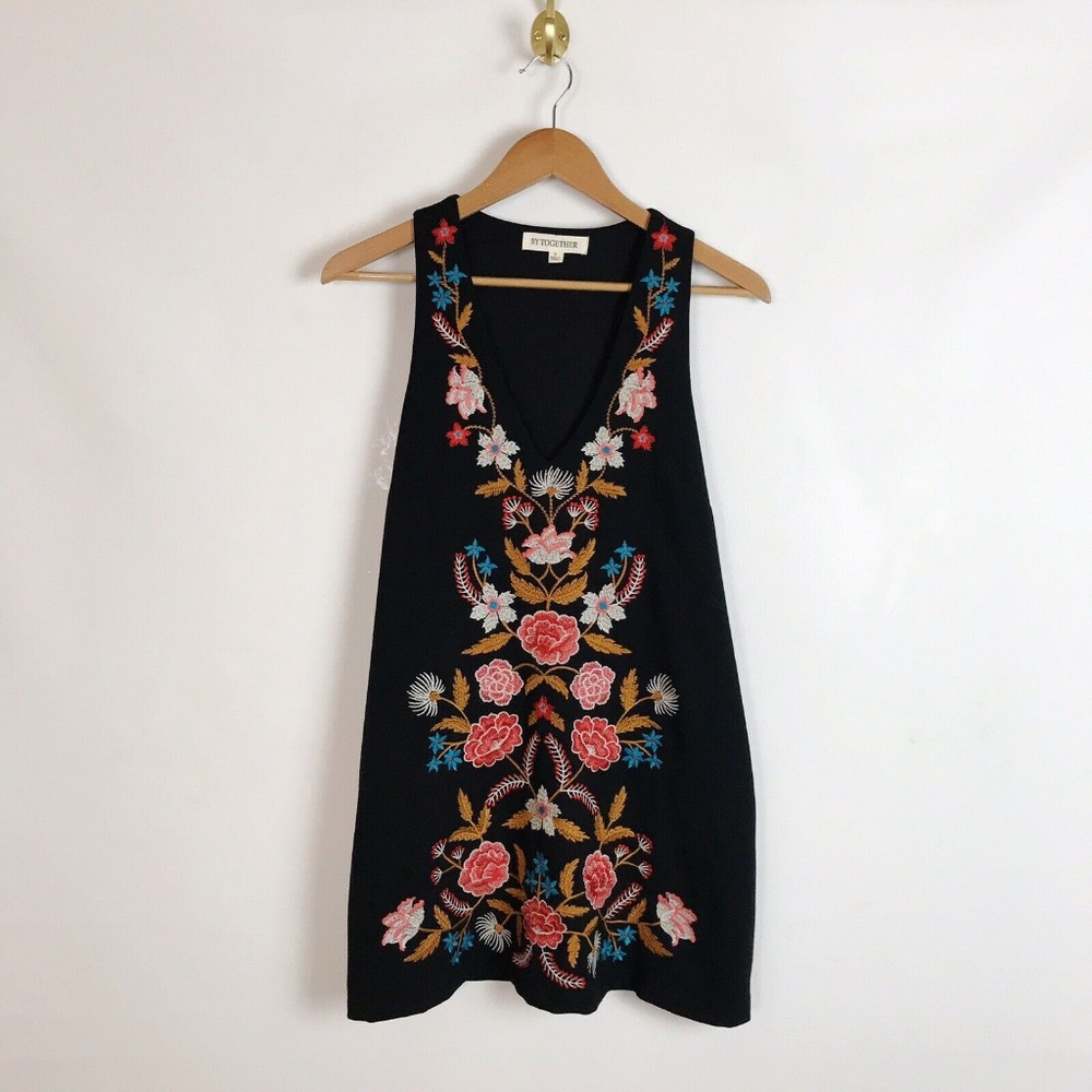 By Together Embroidered Boho Tunic Tank Top S